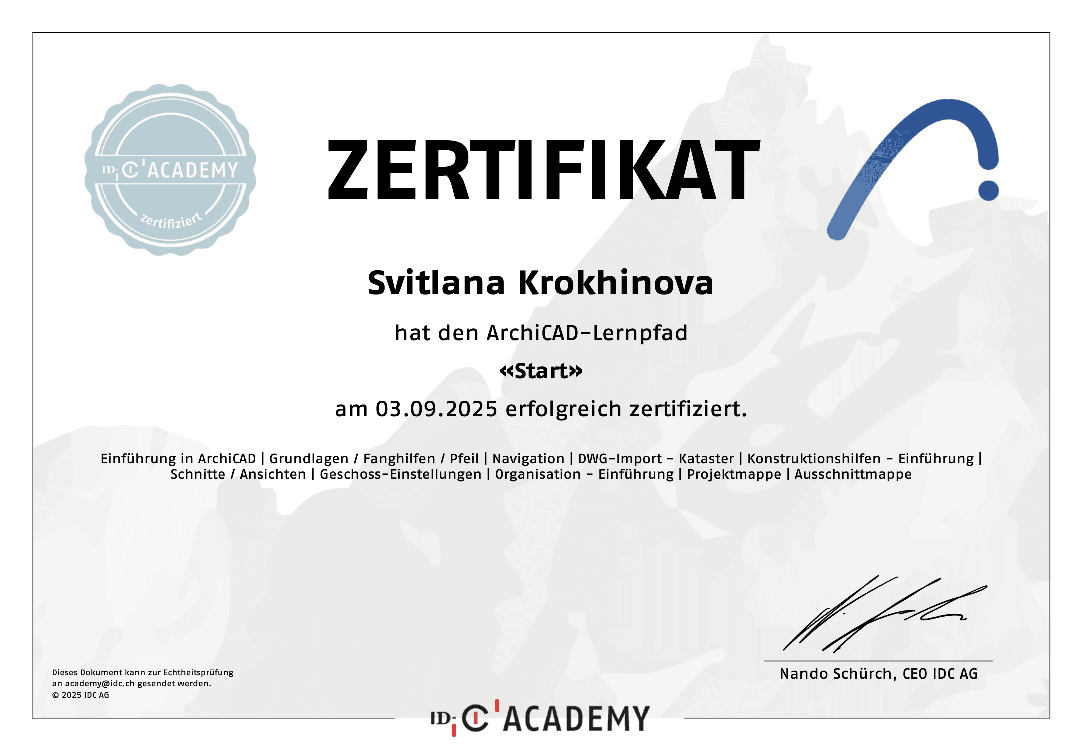 Zertifikat ArchiCAD Start